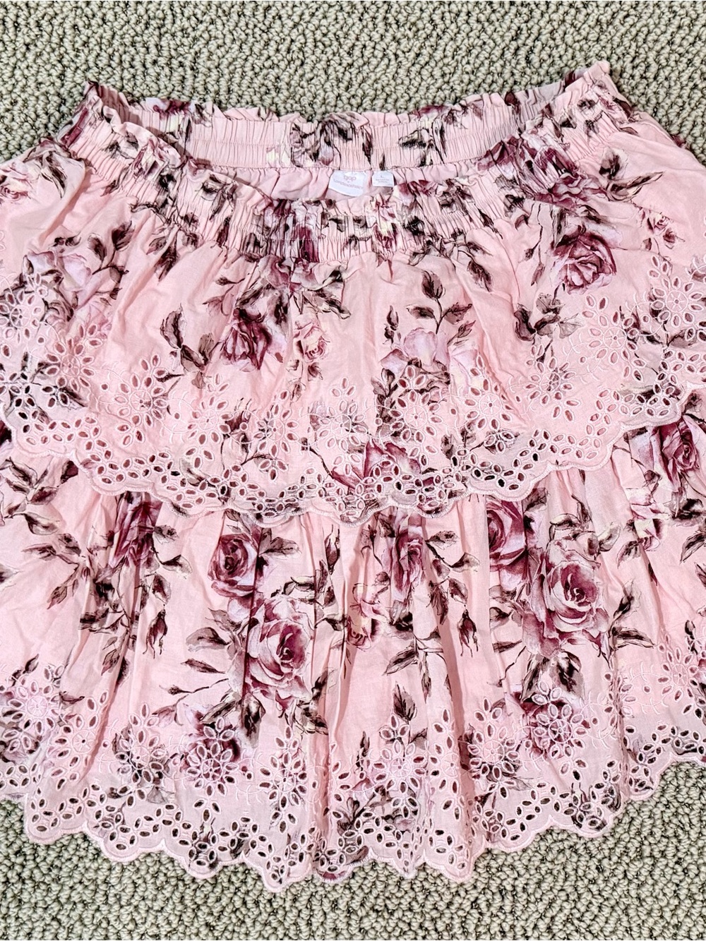 Gap x LoveShackFancy Tiered Pink Floral Eyelet Skirt